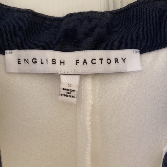 Modcloth English Factory white shift dress navy bow tie scalloped sleeves - Picture 4 of 6